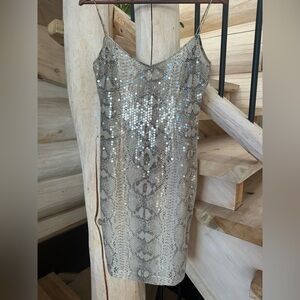 Vintage Silk Sequin Snakeskin Print Dress
